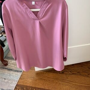 V-Neck Long Sleeve Blouse - Dusty Rose